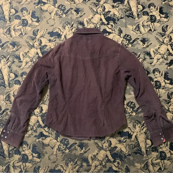 Last call! Vtg express lightweight chocolate brown corduroy western crop shirt - Picture 3 of 10